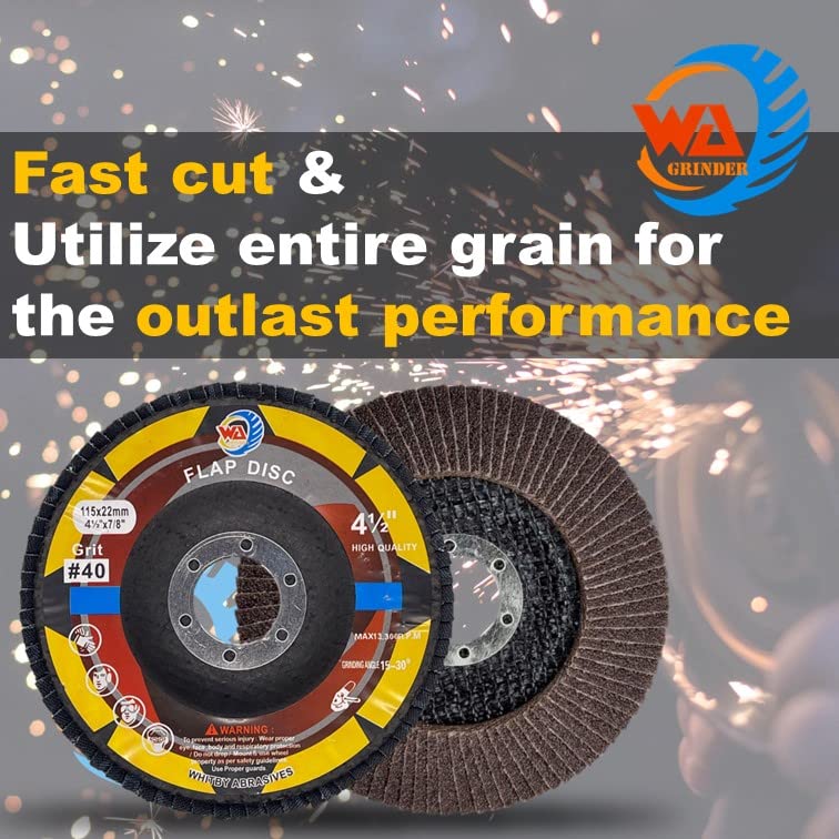 WA 50PACK - 4 1/2" x 7/8" Calcined Alumina High Density Industrial Grade Flap Disc Sanding Disc Grinding Wheel for Angle Grinder Metal/Stainless Steel/Wood T29, 4 1/2 Inch (Grit 40)