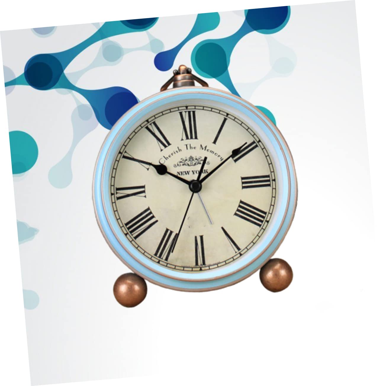 Reloj Despertador Retro Vintage Azul de Mesa de Metal para Escritorio