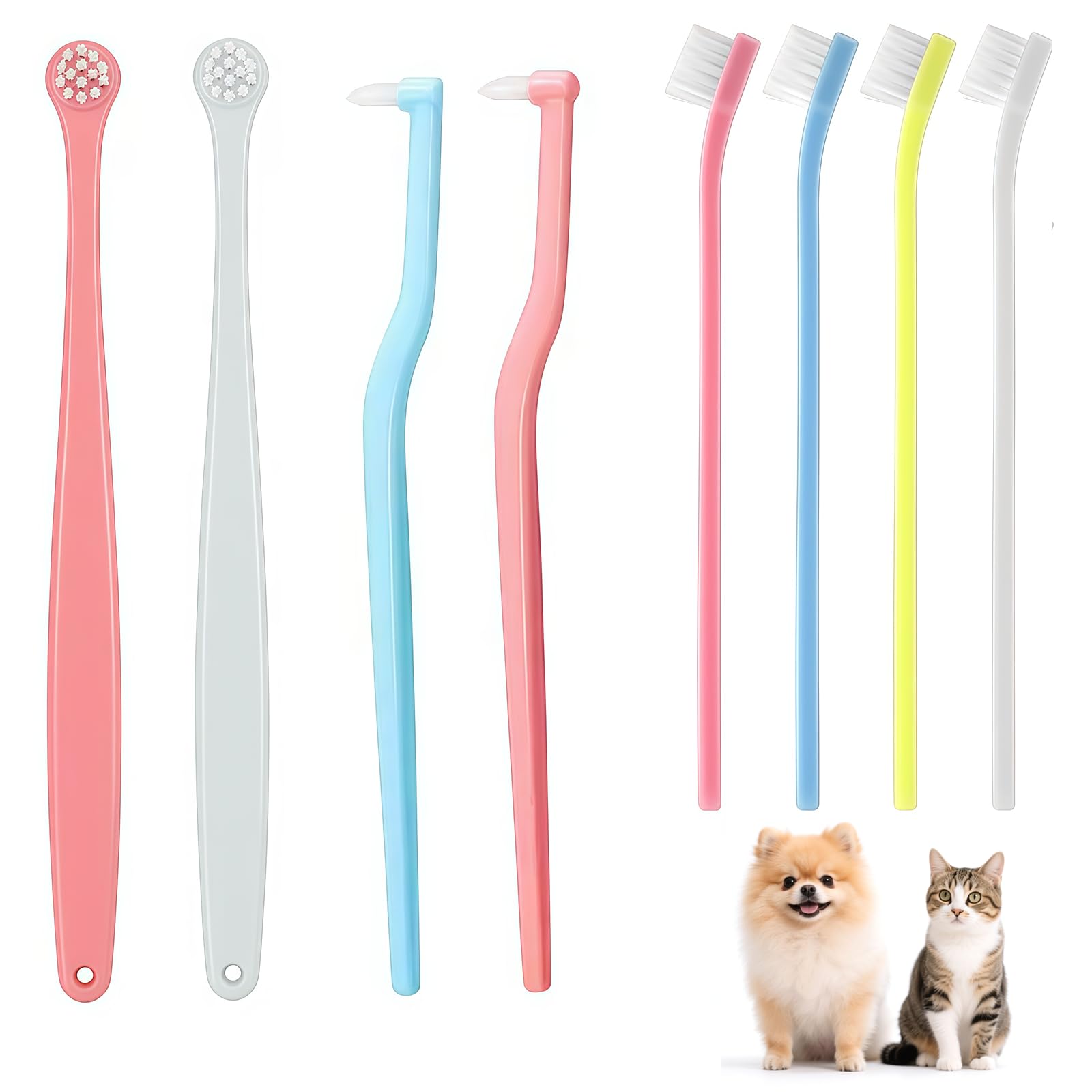 YudeWater 8pcs Dog Toothbrush-3 Styles Soft Bristle Small Cat Toothbrush,Cats & Small Breed Dogs, Portable Travel Friendly and Easy to Use,Reduce Plaque Tartar Formation & Bad Breath