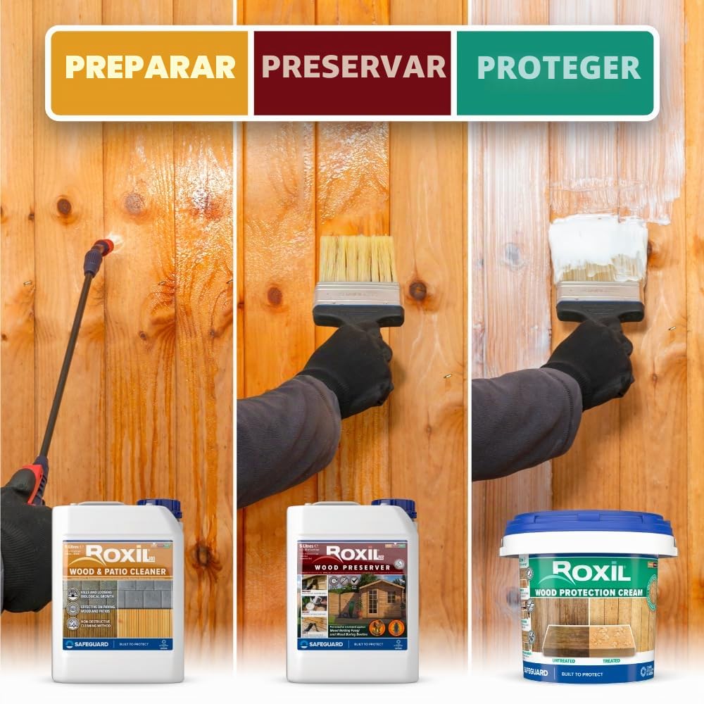 Roxil Tratamiento de Fondo Impermeabilizante Transparente para Madera Exterior - 5L - Proporciona Hasta 10 Años de Protección e Impermeabilización Incolora