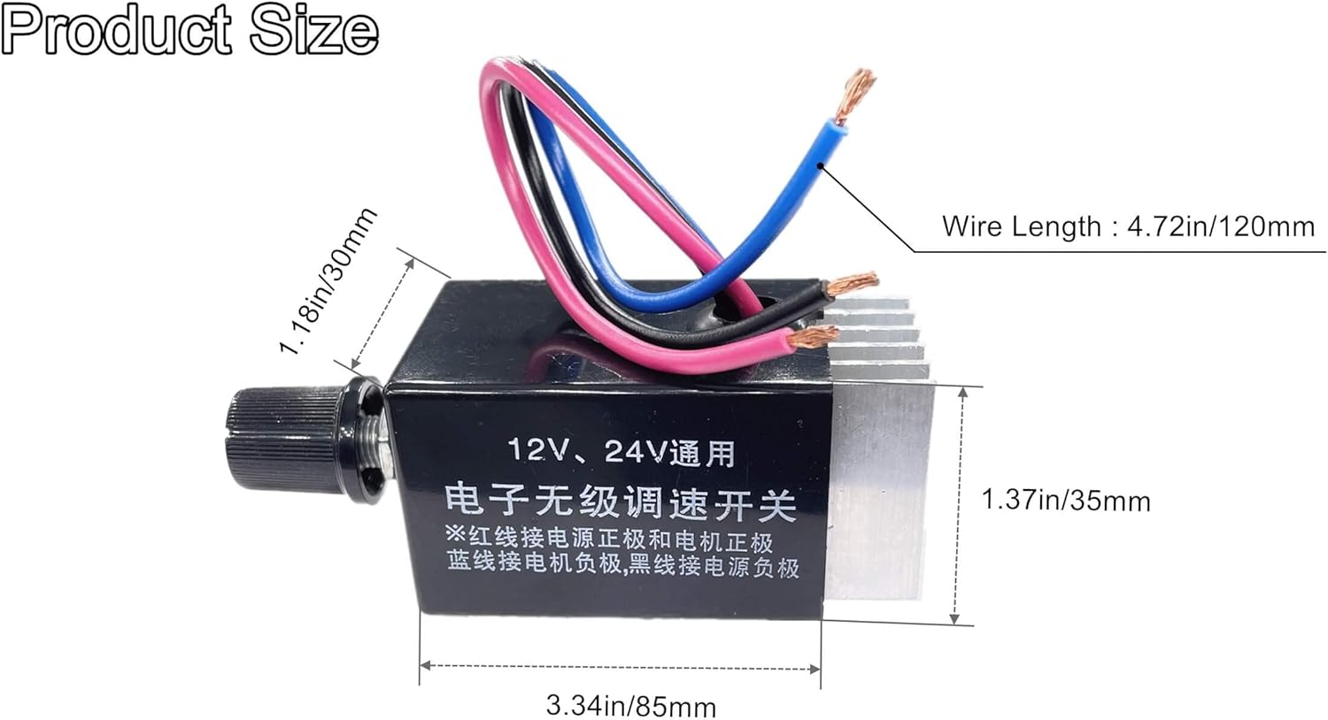 DC Motor Speed Controller Universal 12V 24V 10A Electronic Stepless DC Speed Controller Rotary Switch for Car Truck Fan Heater Control Regulator 3Pack