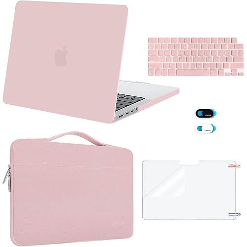 MOSISO Compatible with MacBook Pro 14 inch Case 2024 2023 2022 2021 Release M3 A2918 A2992 M2 A2779 M1 A2442, Plastic Hard Case&Sleeve Bag&Keyboard Skin&Webcam Cover&Screen Protector, Rose Quartz