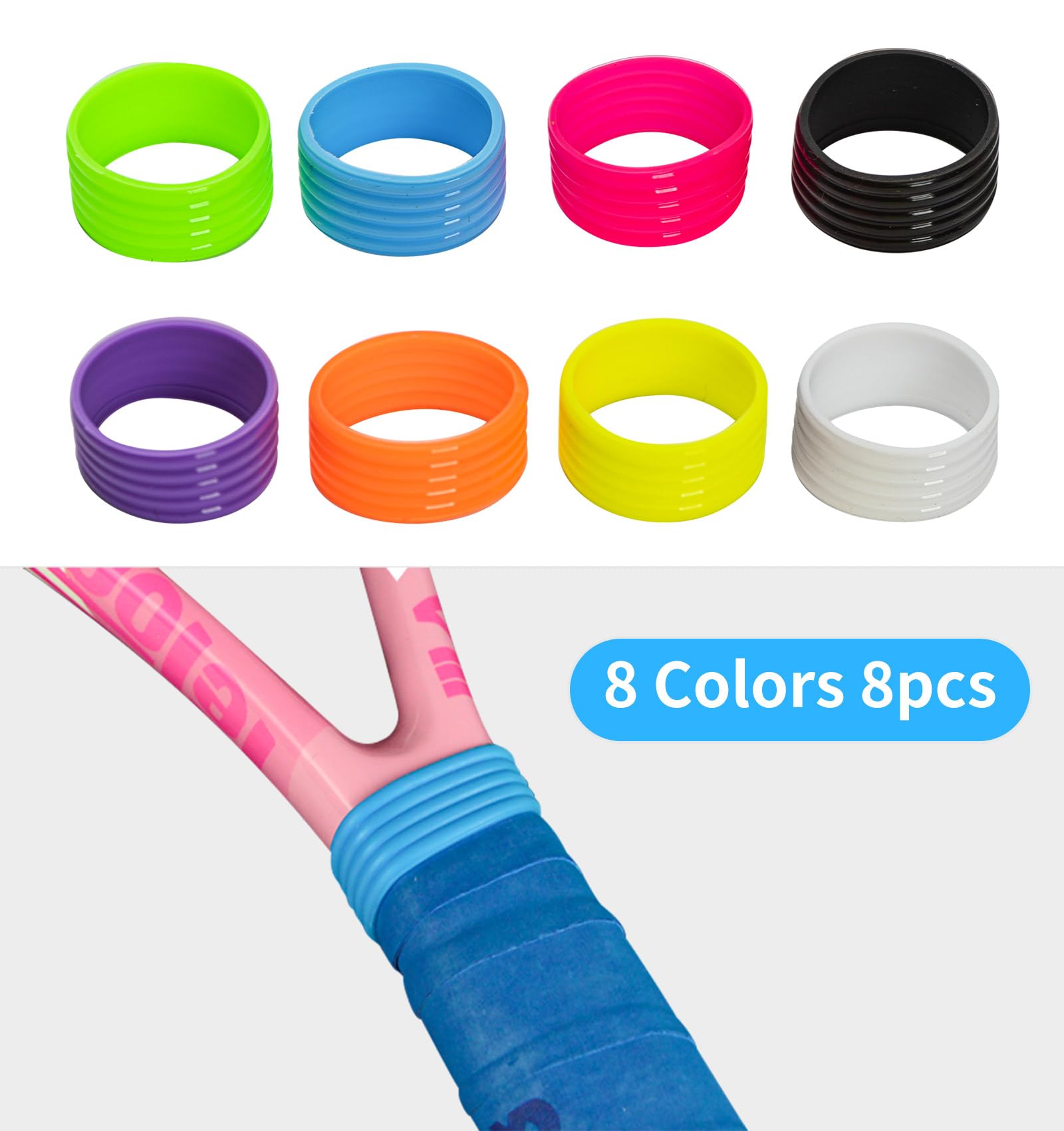 8 Pieces Grip Raquette de Tennis Silicone Handle Grip
