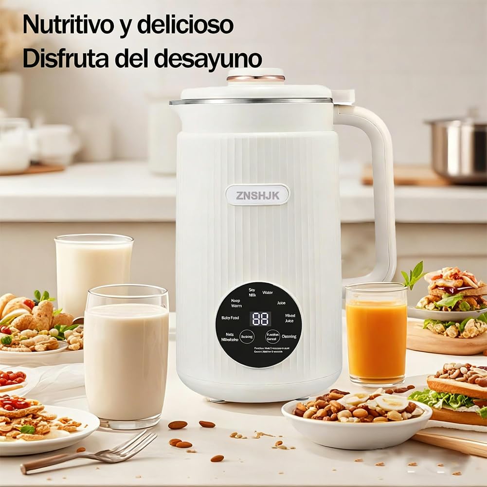 Leche Vegetal Maquina, Máquina para Hacer Leche Vegetal Casera 1200ml,10 Cuchillas de Acero Inoxidable, 8 Programas Automáticos y Función Mantener Caliente (Blanco)
