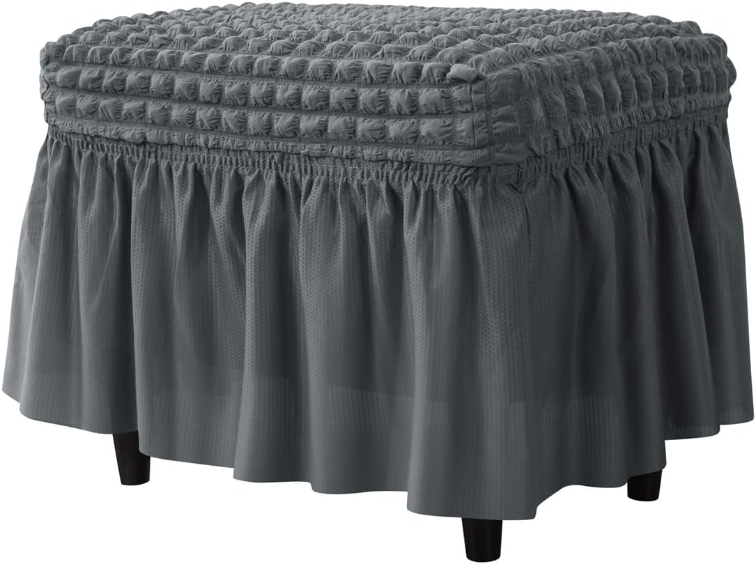 SZJIAHTM Lattice Stretch Ottoman Cover Soft Stretch Slipcover with Skirt Polyester Rectangle Footstool Modern Furniture Protector Bubble Covers for Living Room and Bedroom