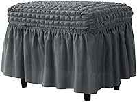 Vista 10 de SZJIAHTM Funda otomana elástica de celosía, funda elástica suave con falda, reposapiés rectangular de poliéster, protector de muebles moderno