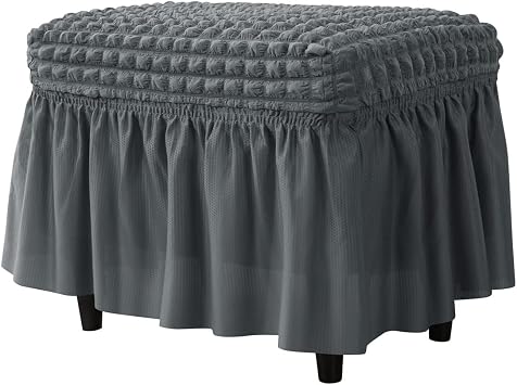 SZJIAHTM Lattice Stretch Ottoman Cover Soft Stretch Slipcover with Skirt Polyester Rectangle Footstool Modern Furniture Protector Bubble Covers for Living Room and Bedroom