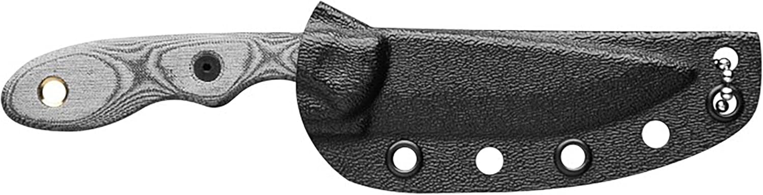 Tops Knives Mini Scandi Knife BLM Full Tang FIxed Blade- Black Traction Coating Blade Finish- Black Kydex Sheath