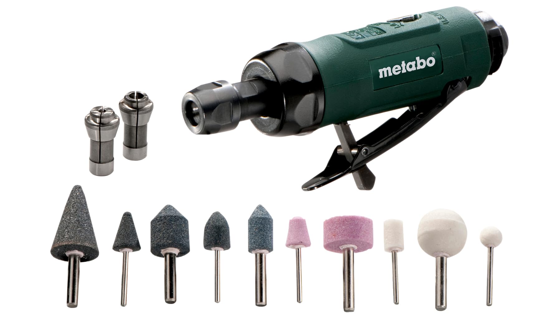 Metabo 604116500 604116500-Amoladora Recta neumática DG 25 Set Demanda de Aire 300 l/seg con maletín, green black, 4 x 5