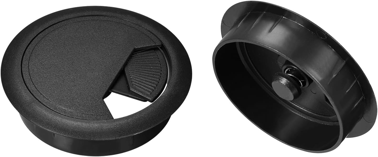 uxcell 2Pcs Cable Hole Cover 3 Inch/80 mm ABS Desk Cable Wire Cord Grommet Hole Cover for Office PC Desk Cable Cord Organizer, Black