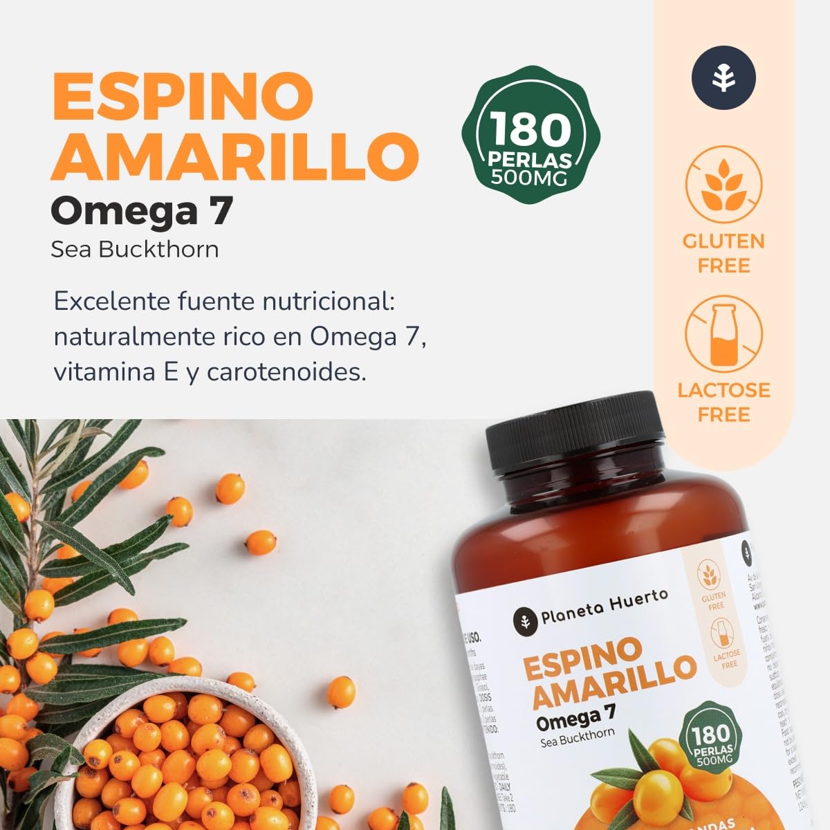 PLANETA HUERTO | Omega 7 180 Cápsulas Suplemento Natural Rico Vitaminas A, B1, B2, C, E y K - Omega 7 Acción Antiinflamatoria y Antioxidante
