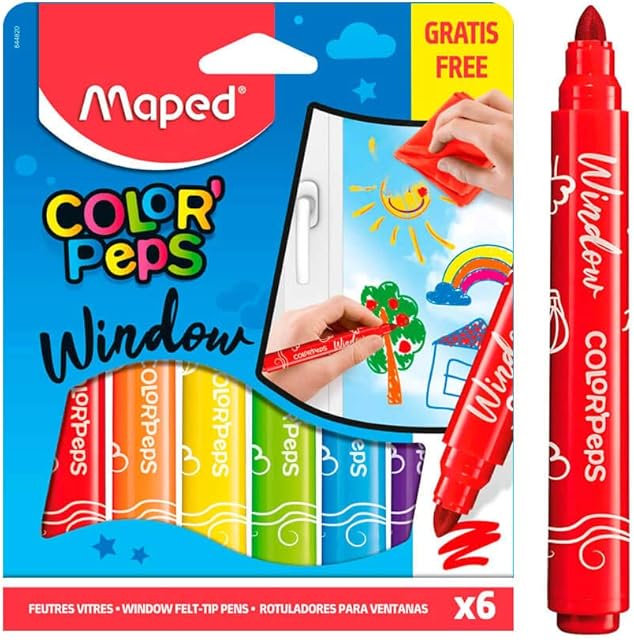 Maped Color'Peps Window Marker Felt Colouring Pens (Pack of 6)