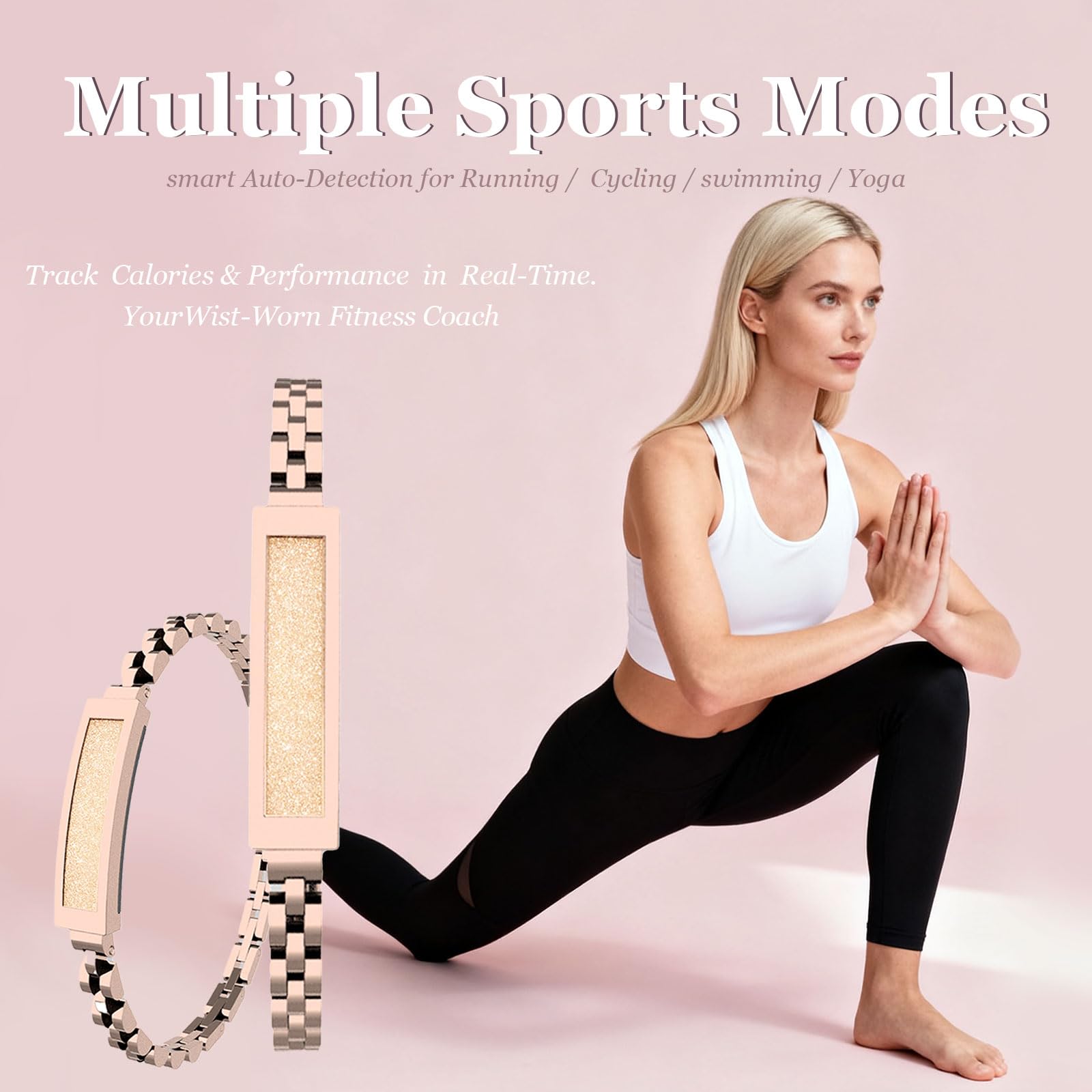 findtime Aktivitätstracker Fitness Tracker Damen Smart Bracelet Smartband Wasserdicht Schrittzähler Schlaftracker Kalorienzähler Schmal Schmuck Edelstahl Armreif für iOS Android Gold Rosegold