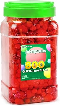 Eppingwin 800pcs Red Pom Poms, Regular & Sparkly Pompoms, Assorted Size & Color Pom Poms, Glitter Pom Pom Balls for Arts, Crafts and DIY ProjectsRed