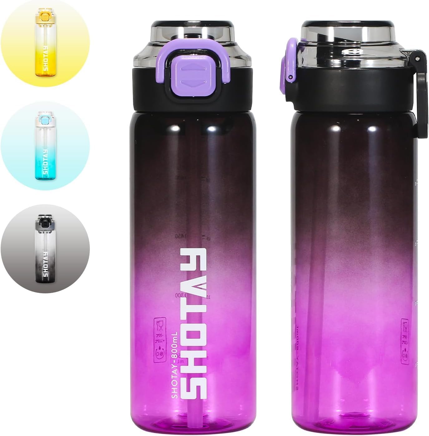 The Venti SHOTAY Unbreakable Water Bottle with Sipper BPA Free, Leak-Proof Water Bottle Ideal for Office, Sports, School, Gym (TRITIAN) - Polycarbonate & Polypropylene, Pack of 1 (600ML-Black Purple)