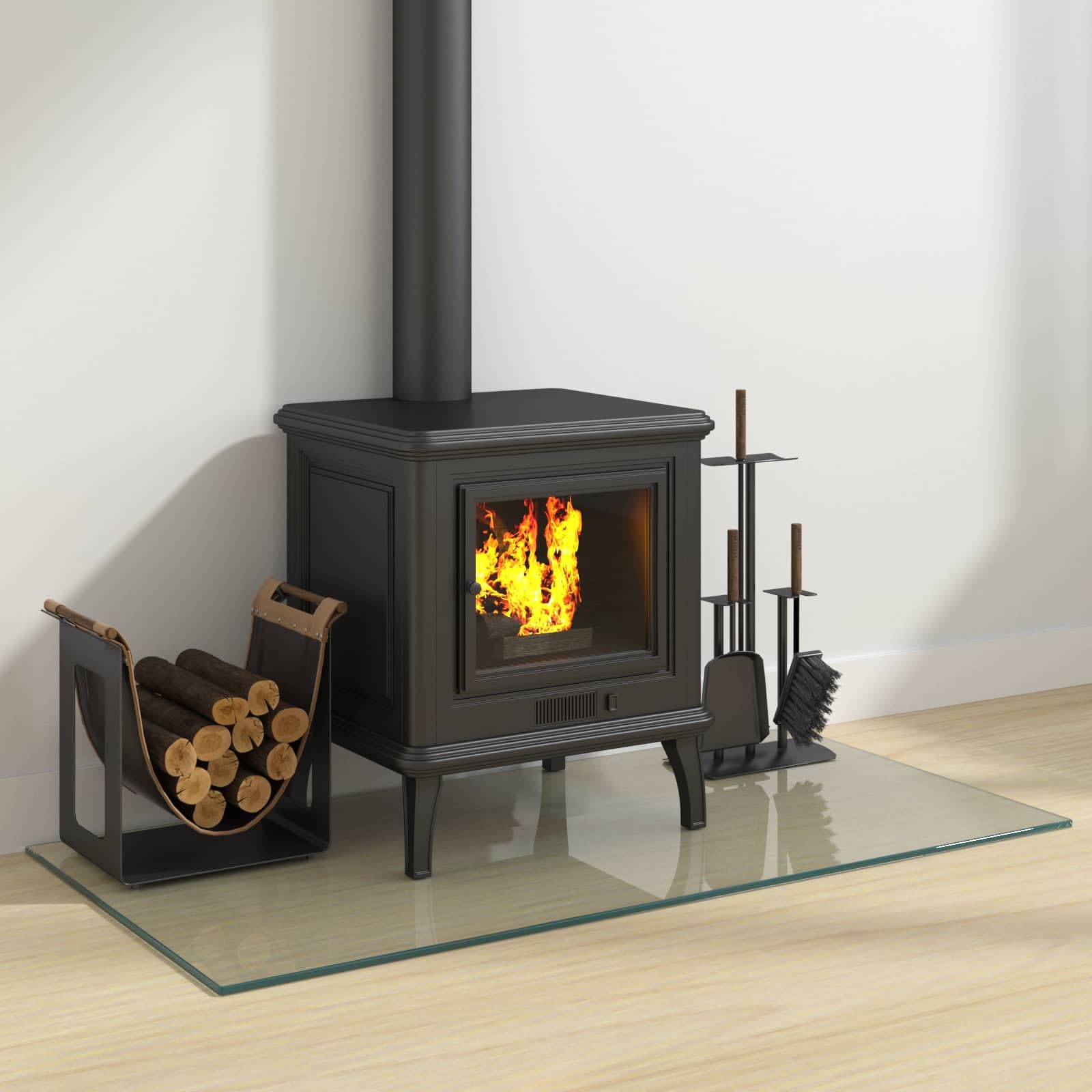 Feuerstelle Glasplatte transparent 100 x 50 cm hitzebeständig bruchsicher für kamin ofen bodenschutz geeignet für wohnzimmer parkett laminat