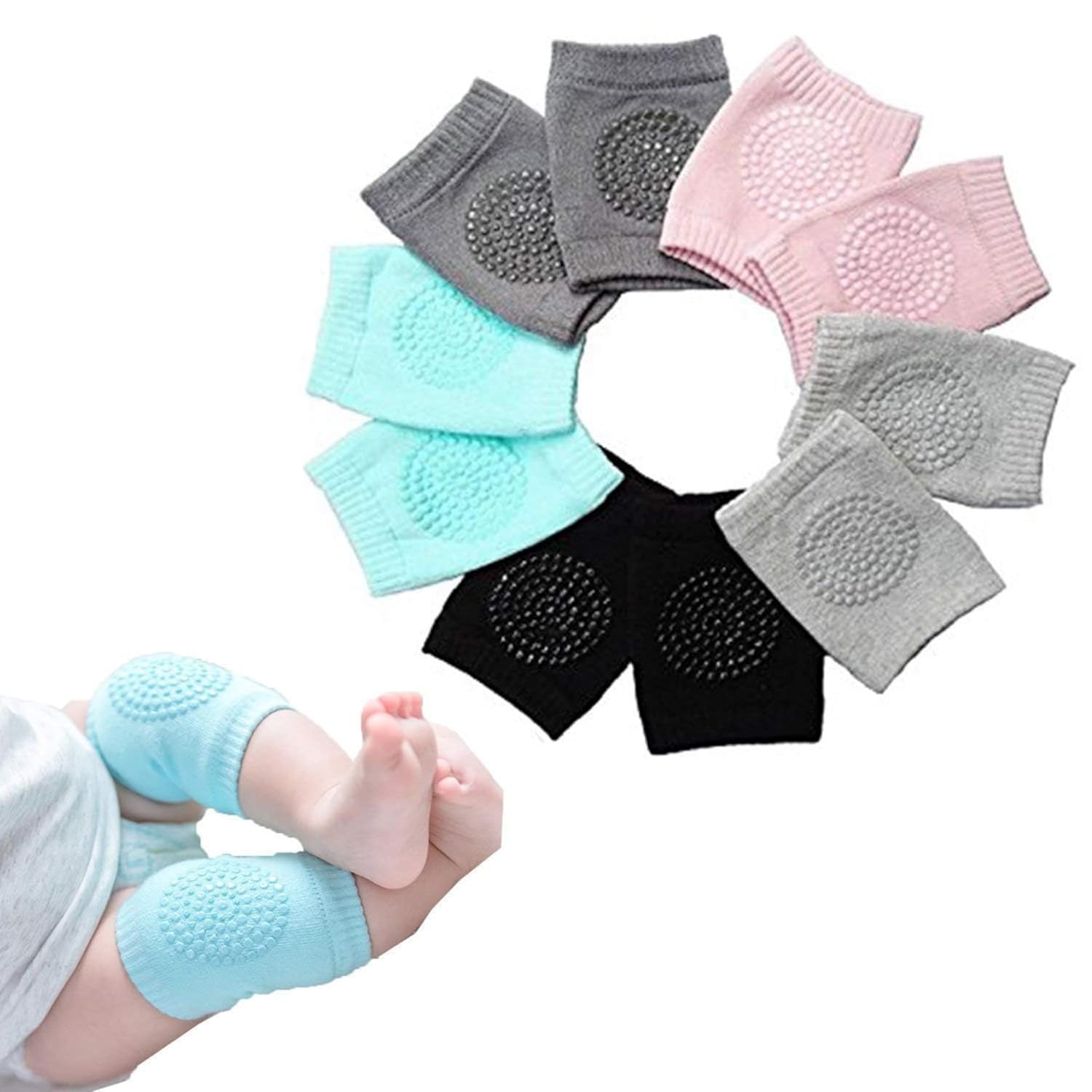 2 Pairs Baby Knee Pads for Toddlers | Anti-Slip Silicone Dot Crawling Knee Protectors | Breathable Soft Safety Pads for Infants & Early Walkers| Knee Support,Stretchable, (Multi-Colour)-image-21