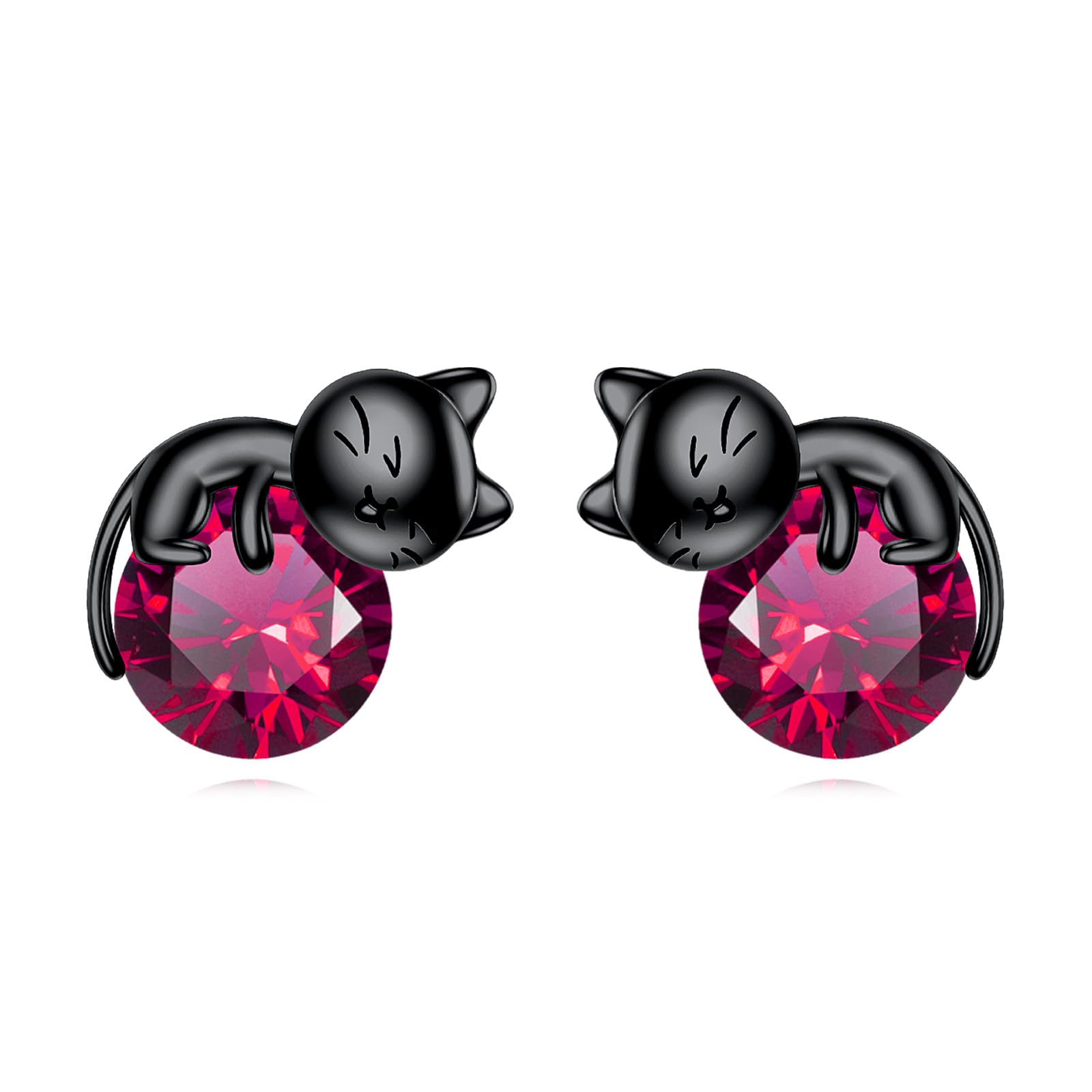 Vadmans Orecchini Gatto Nero in Argento Sterling - Pietra Portafortuna, Gioielli Regalo per le Donne