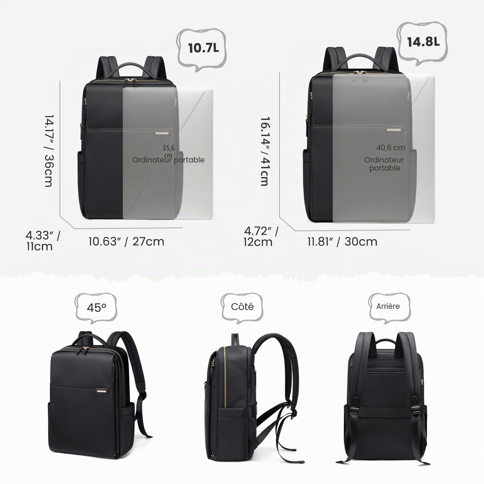 Sac à Dos Ordinateur Portable 16 Pouces Imperméable Noir