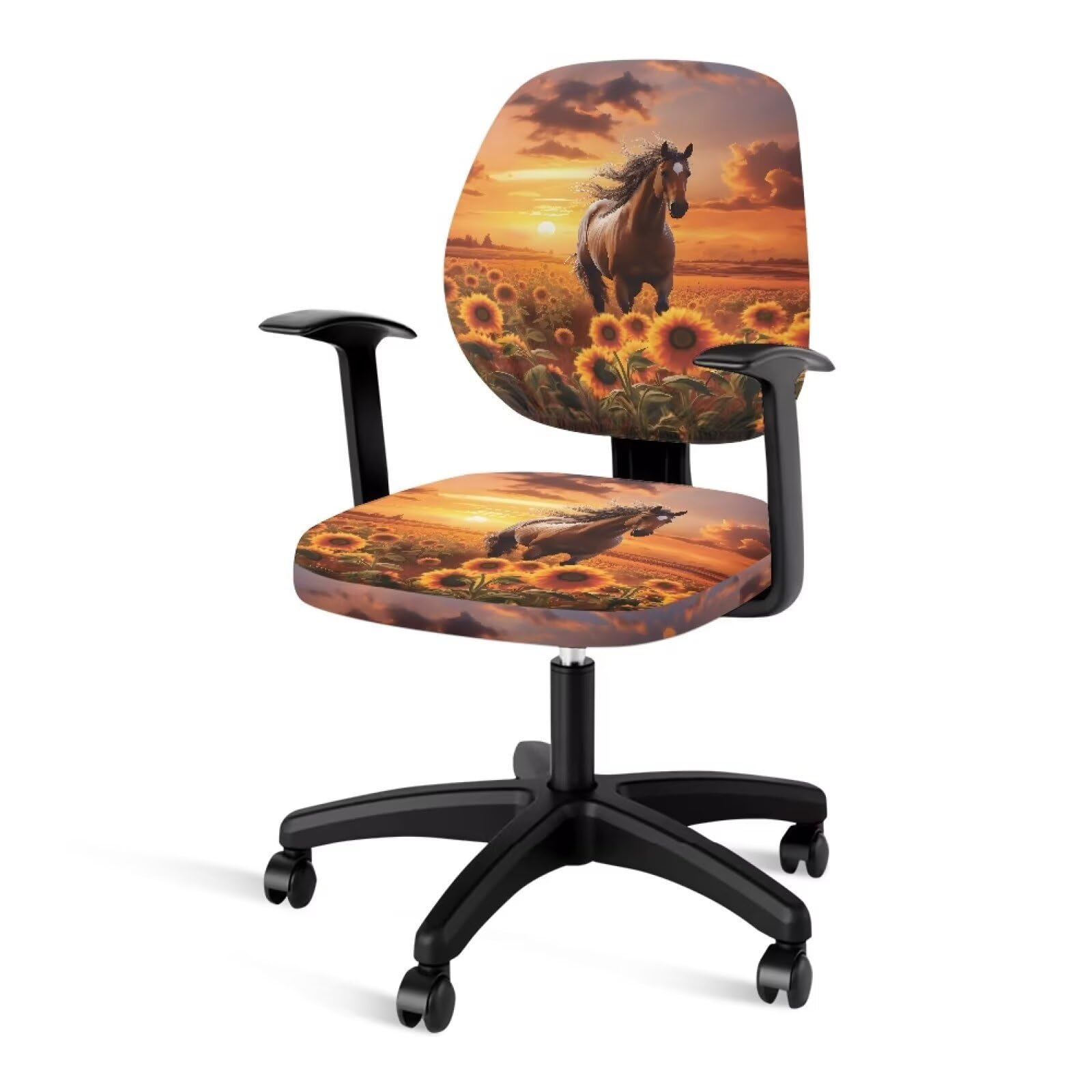 Eheartsgir Sunflower Horse Computer Office Chair Covers Lightweight Dustproof Rotating Chair Cover Easy to Install Gaming Desk Office Armrest Chair Protection Case
