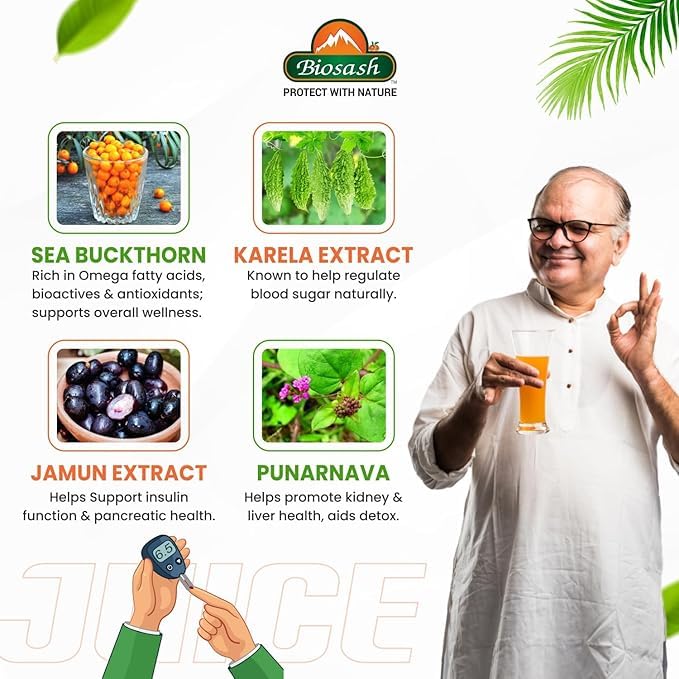 Image of Biosash Seabuckthorn Diabo Juice 250ml | Herbal Supplement with Omega 3 6 7 9 | Blood Sugar & Metabolism Support | Energy & Immunity Booster | Organic Seabuckthorn Juice for Daily Wellness