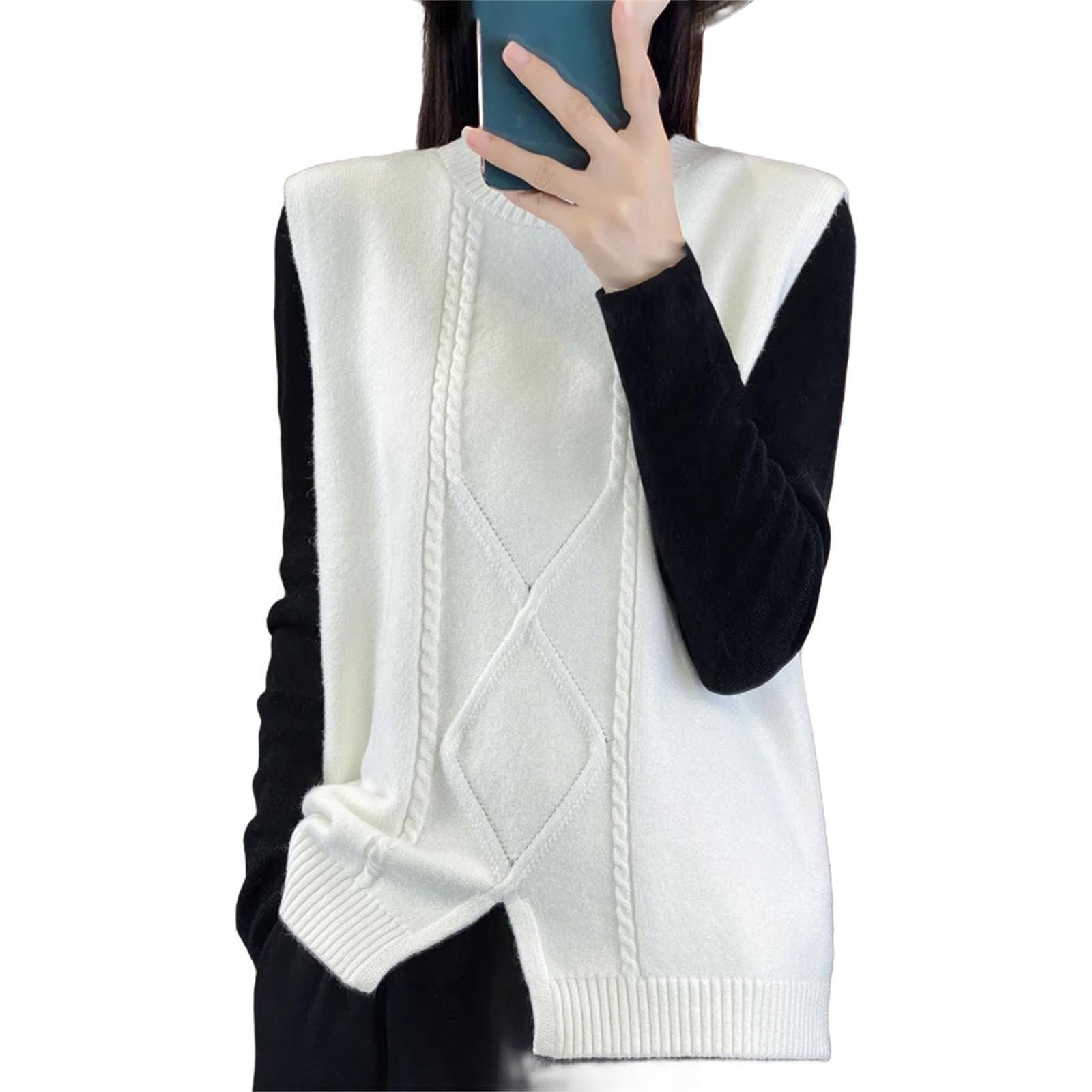 Maglione da donna in cashmere con scollo a V senza maniche in cashmere