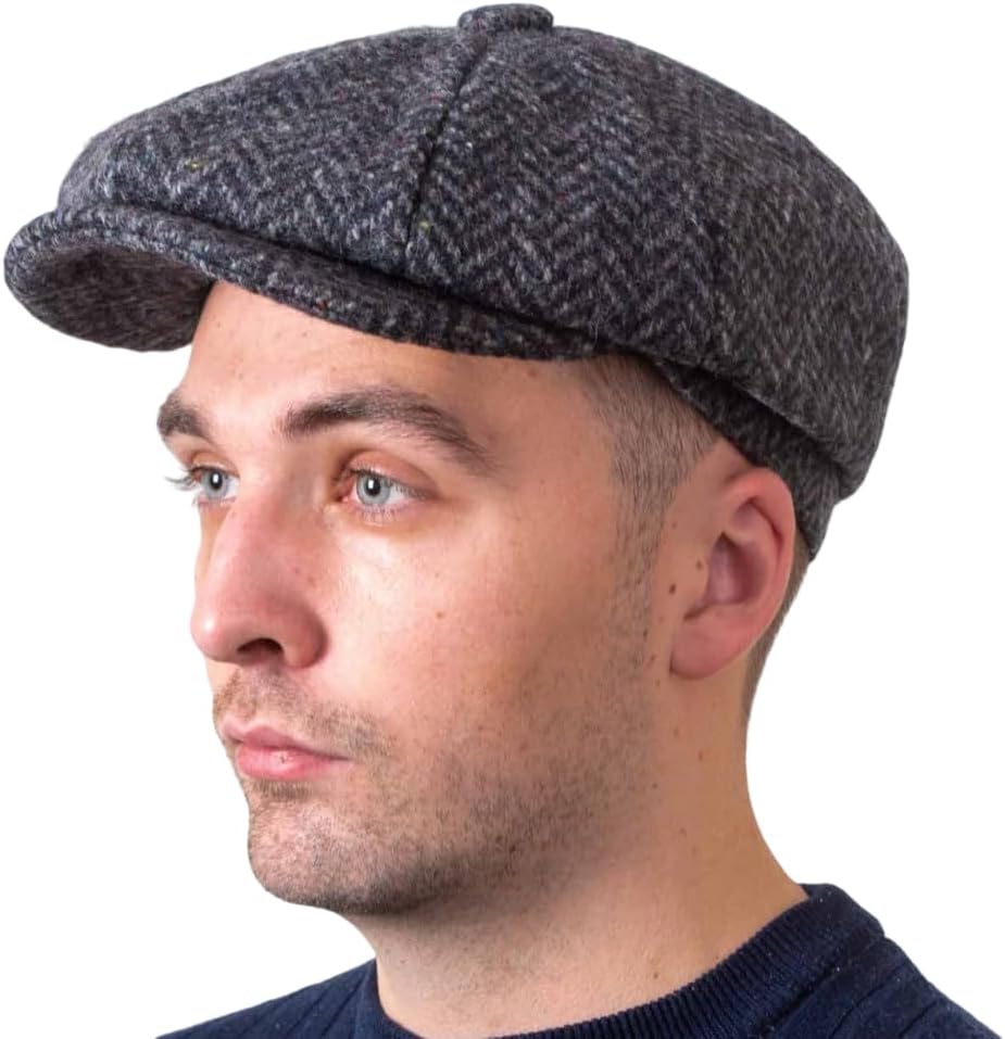 Hatman of Ireland Men's 100% Kerry Woollen Mills Tweed 8 Piece Cap Irish Newsboy Hat, Made in Ireland