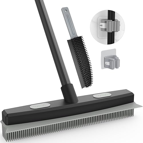 Sunally Escoba de goma para eliminar pelo de mascotas, escoba con escoba con escoba para alfombras de pelusa, suelo de madera dura, azulejos,