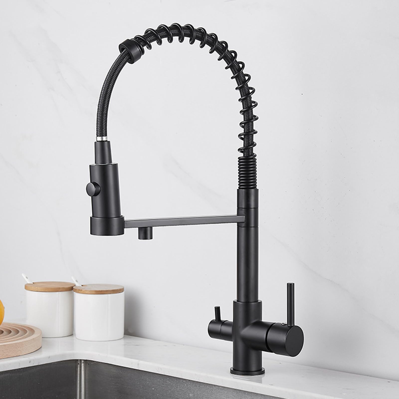 Rubinetto per lavello da Cucina 3 in 1 Cromato, Miscelatore a Doppia Leva con doccetta Estraibile, Rubinetto Versatile a 3 Vie per Un Facile Accesso all'Acqua Potabile e Un Uso efficiente in