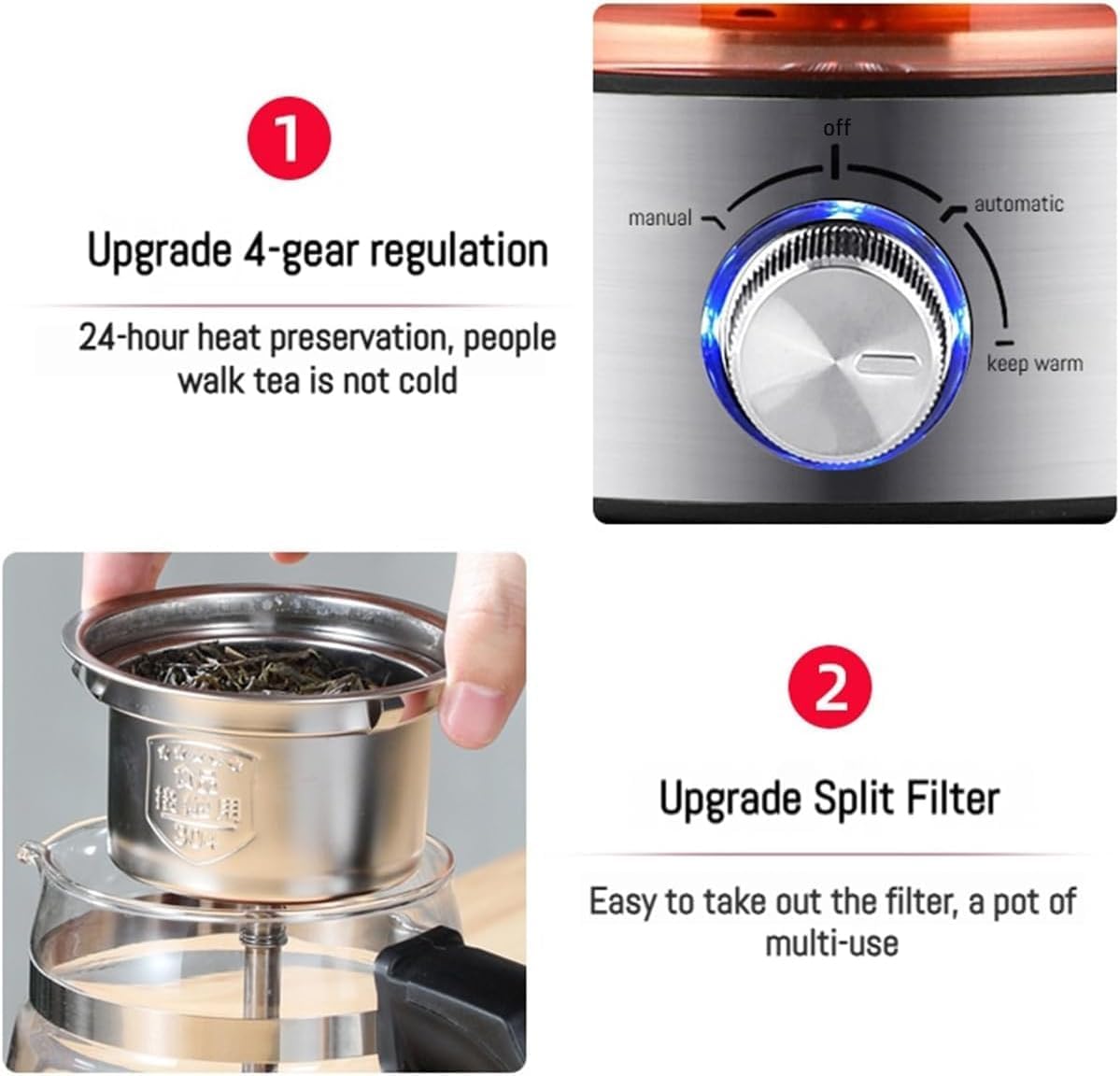 Electric tea kettle with infuser,Smart Temperature Control Tea Maker, Tea Pot for Home, Office or Travel,Stainless Steel