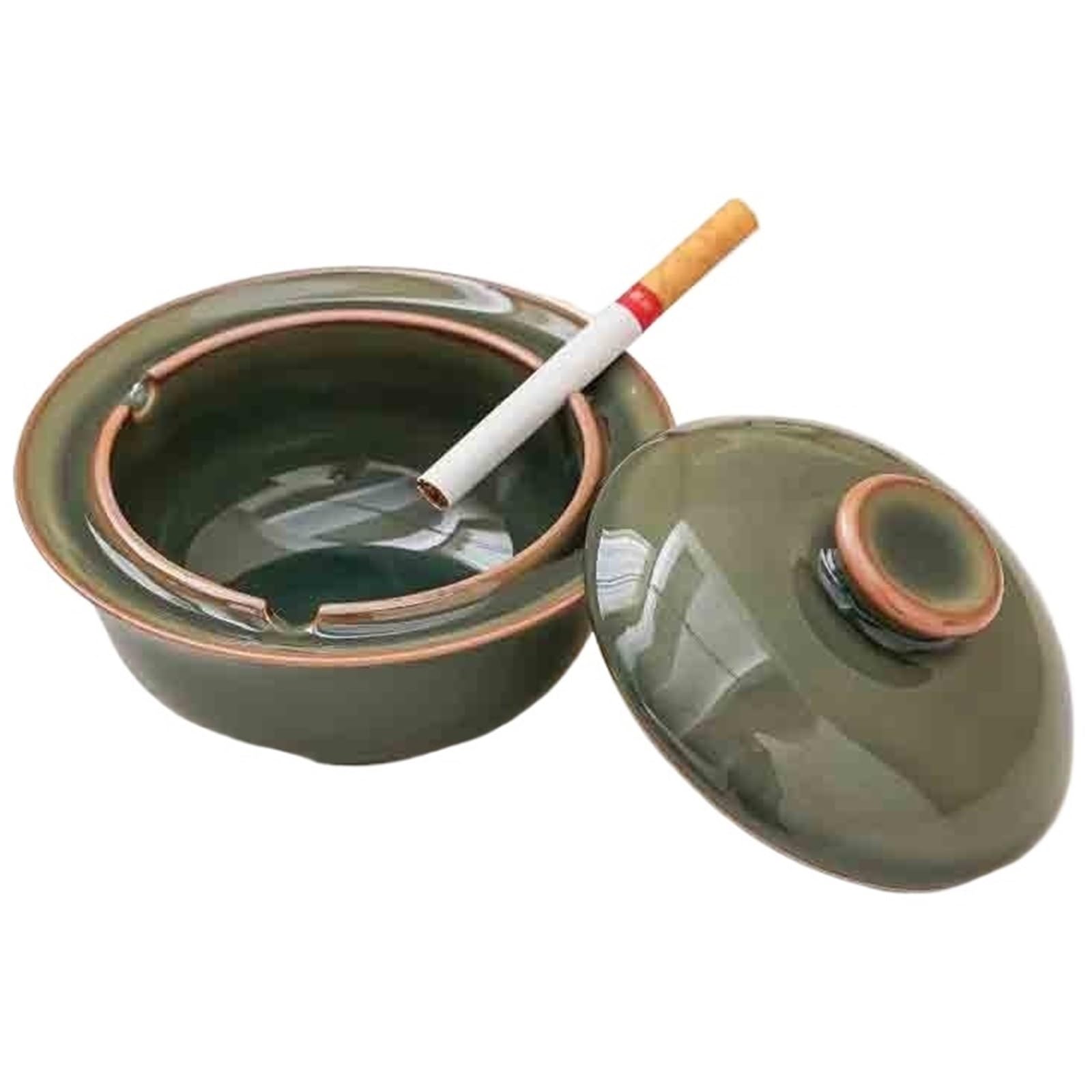 Cigarettes Ashtrays Ceramic Ashtray with Lid for Office Cigarette Holder(Green)