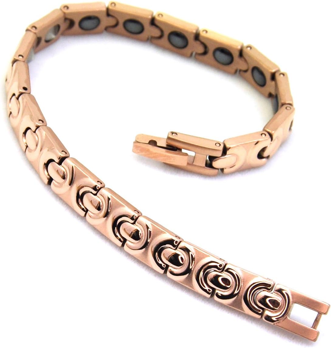 CuteMedi Rose Gold Stainless Steel Magnetic Germanium Bracelets for Women Medical Healing Bracelets JMB022
