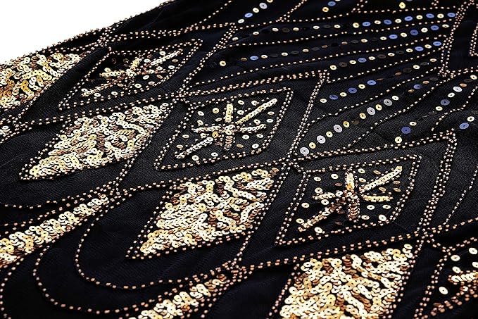 Image of 869A - Plus Size 1920s Vintage Fringed Gatsby Sequin Dimand Tassels Flapper Party Cocktail Dress with Accessories