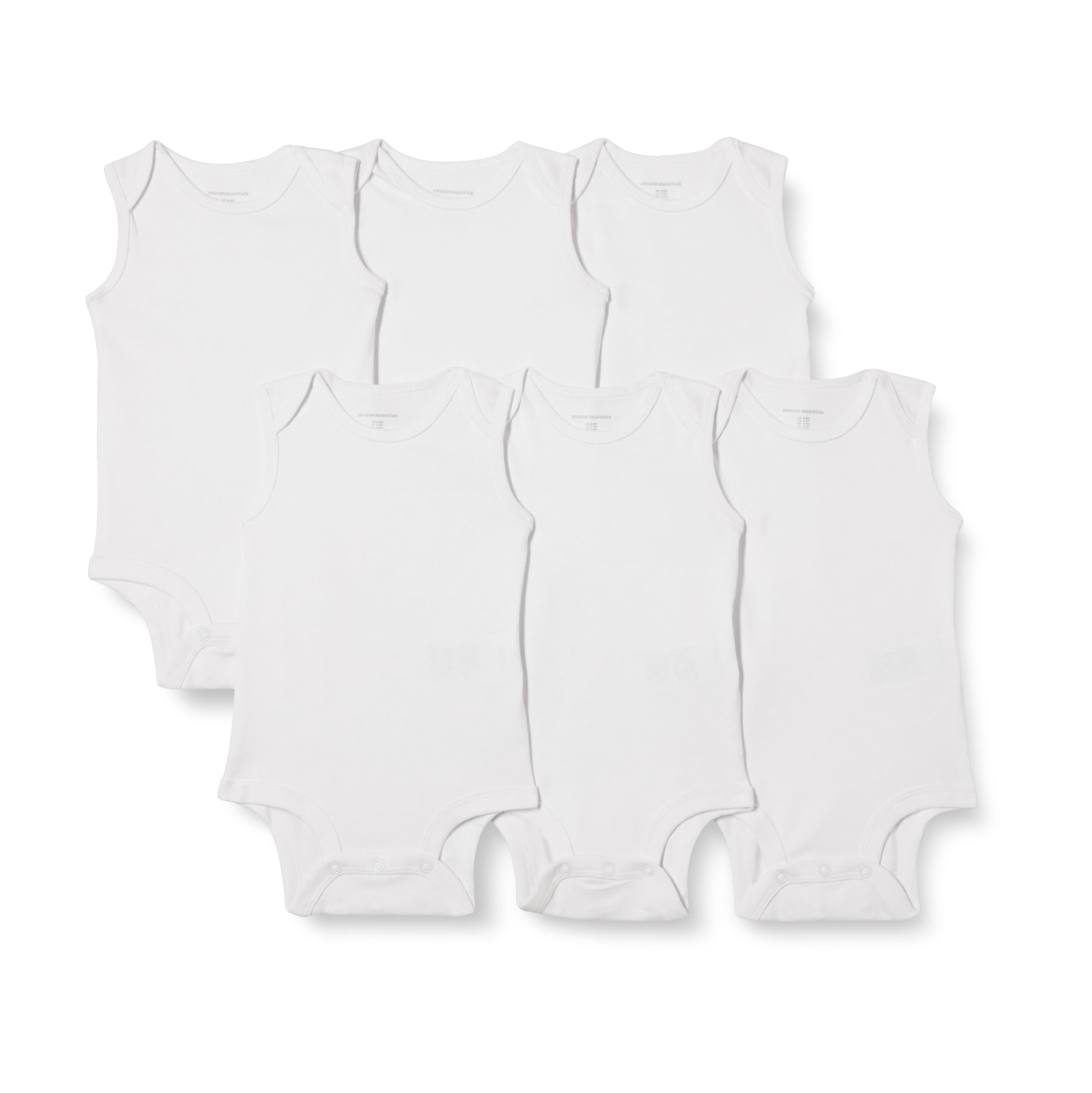 Amazon Essentials Unisex Babies' Sleeveless Bodysuits, Baby Vests, Pack of 6, White, 6-9 Months