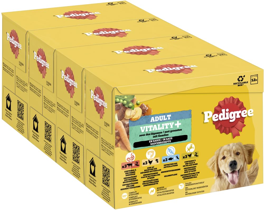 PEDIGREE DOGCARE Hundefutter Portionsbeutel Vitality+ Chunks in Soße Adult 4 x 12 x 85g