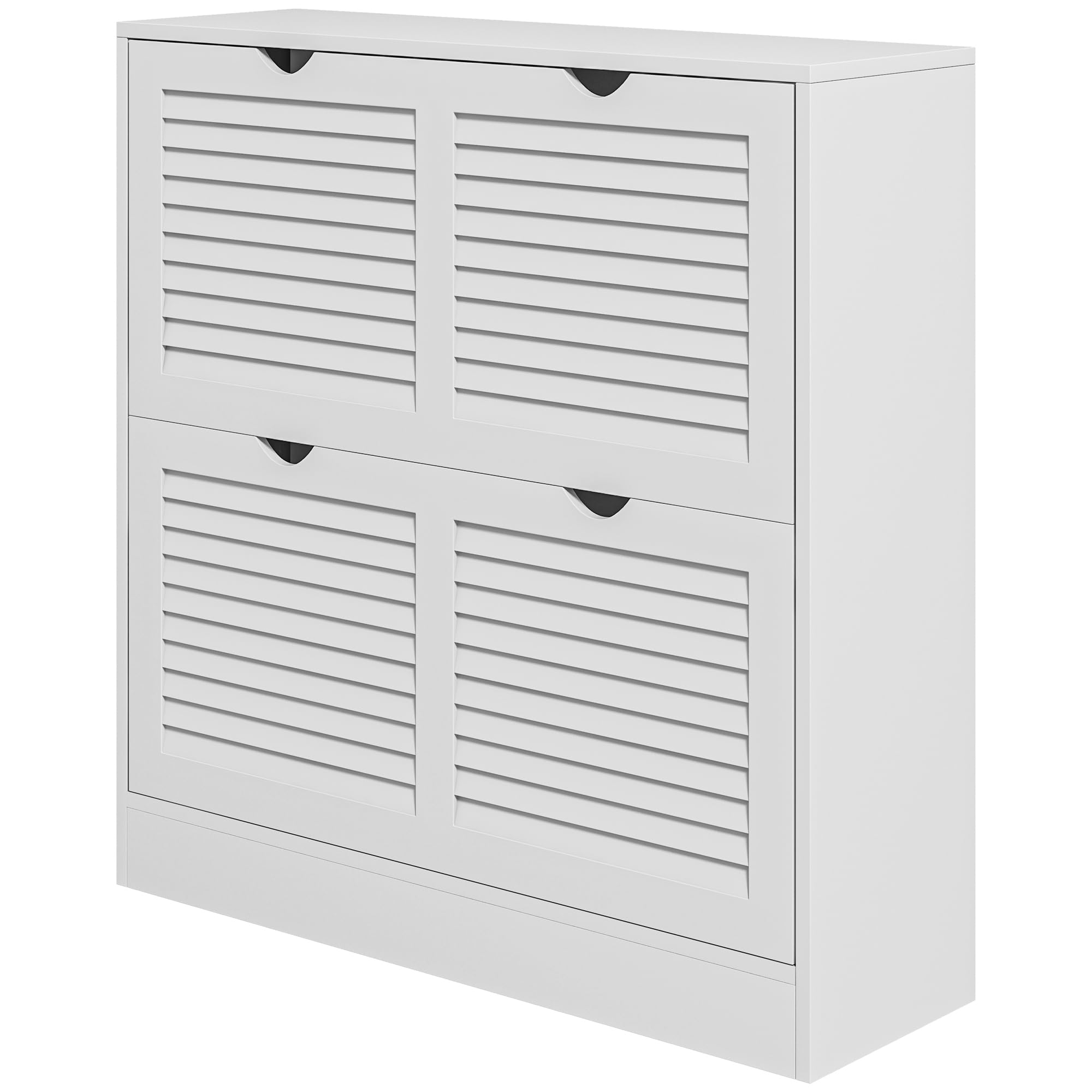 HOMCOM Narrow Shoe Cabinet, 2 Flip Drawers Entryway Shoe Storage Cabinet with Louvred Doors, Adjustable Shelves, Space-Saving, Holds up to 16 Pairs of Shoes, White