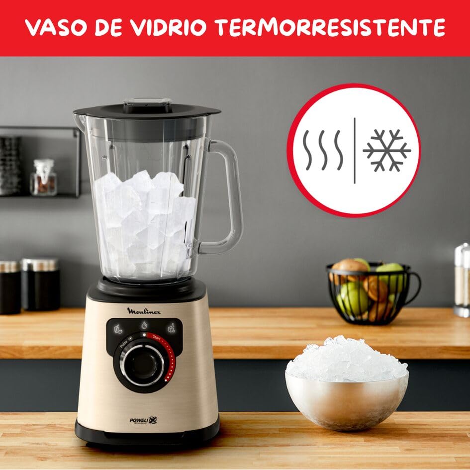 Miniatura 4 de Moulinex Perfect Mix, Batidora de vaso 1200 W, Cuchillas Powelix de alta eficiencia, Capacidad 2 L, Sistema de refrigeración, Ideal para batidos, licuados y cocktails, Tritura hielo, Autoclean, LM871A