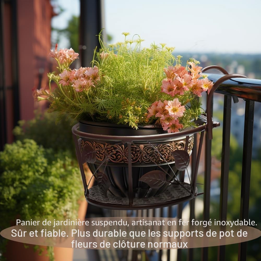 Paniers de Fleurs à Suspendre en Fer forgé pour la Maison, Les balcons, Produits en Fer pour Plantes cultivées à la Maison (Noir)