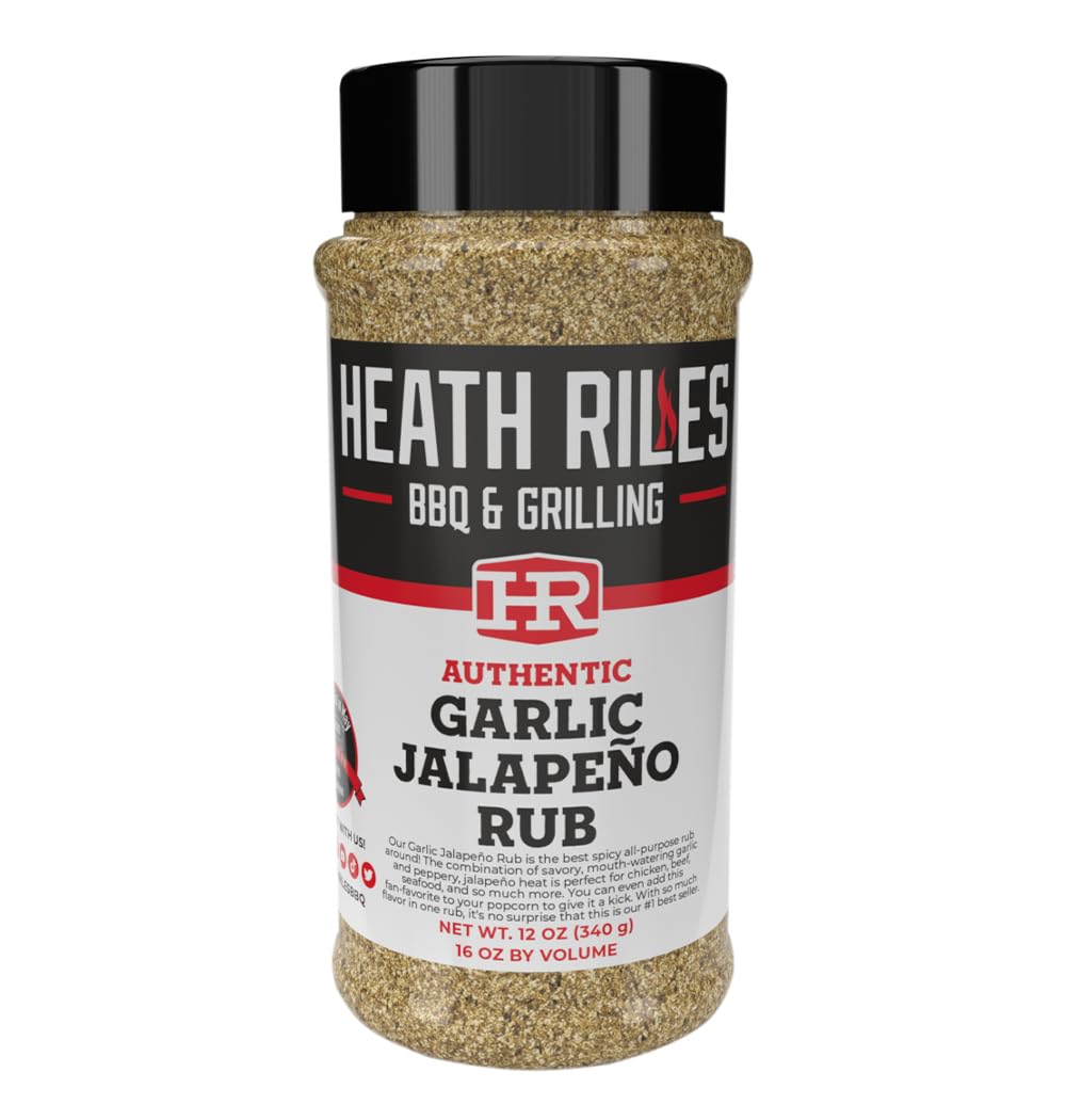 Heath Riles BBQ Rub - Garlic Jalapeño Seasoning, Champion Pitmaster Recipe, Legendary Rubs For Smoking & Grilling, 80+ BBQ Championships, 12 oz.