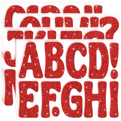 Image of Bulletin Board Letters 215 PCS Glitter Letter Stickers Large 4 Inch, Red | 20 Sheets,Alphabet Number Stickers,Self-Adhesive,Sticker Letters for Poster Board,Classroom,Display,Mailbox,Craft,Party Decor