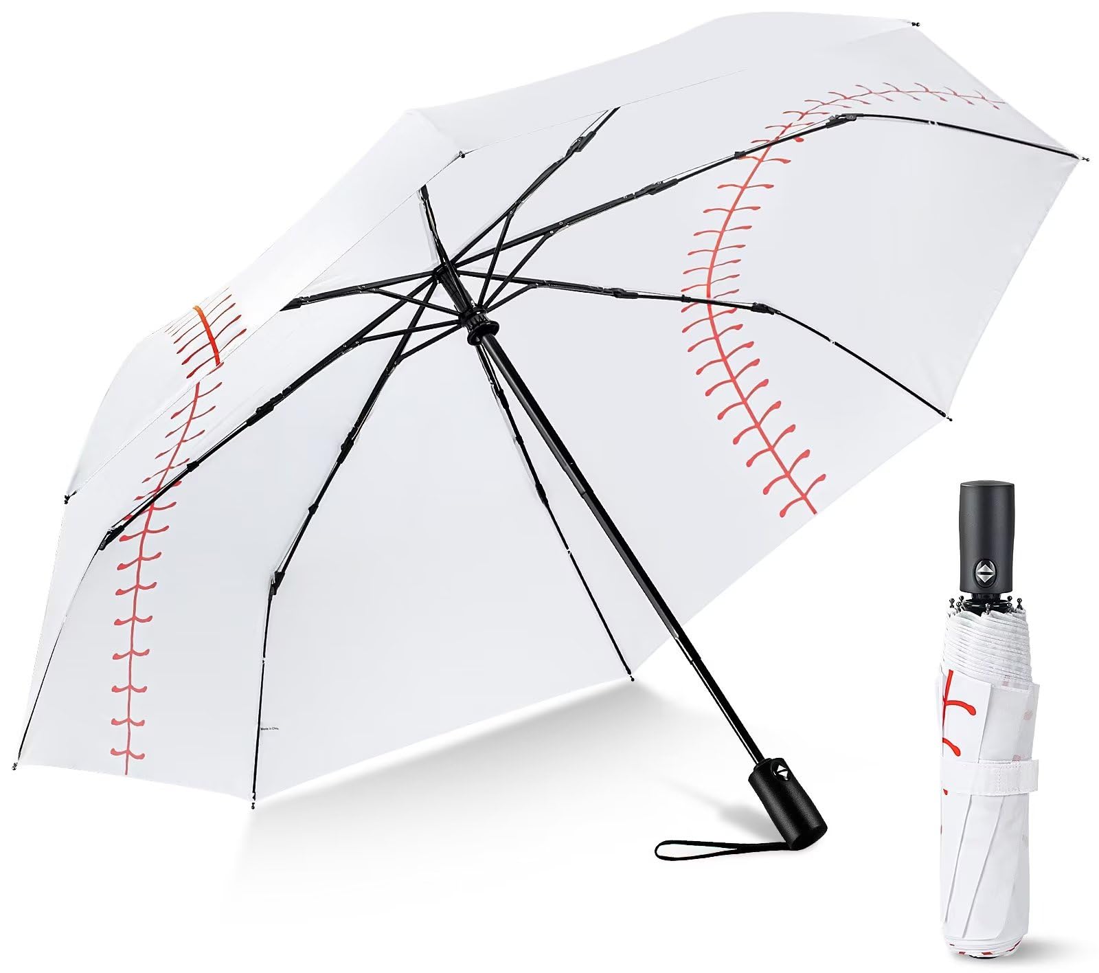 LEAGERA Baseball Umbrella - Oversized 46/54 Inch, Large White, Portable & Collapsible Compact Travel Sports - Perfect Gifts for Boys/Mom, Auto Open