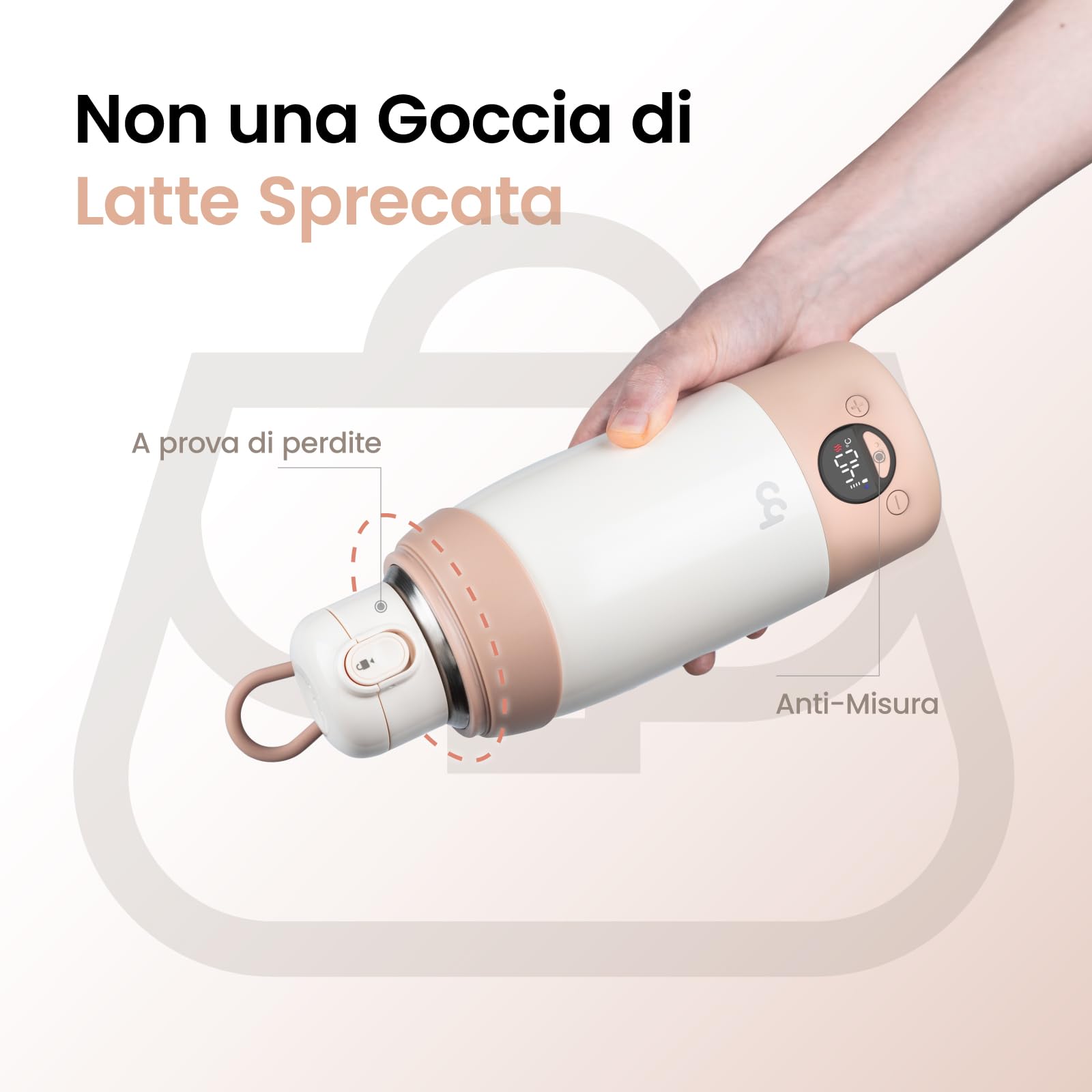 scaldabiberon portatile per neonati da viaggio con grande capacità da 500 ml, riscaldamento rapido, USB-C & 36 W, regolazione di temperatura precisa fino a 55°, per latte materno&aqua