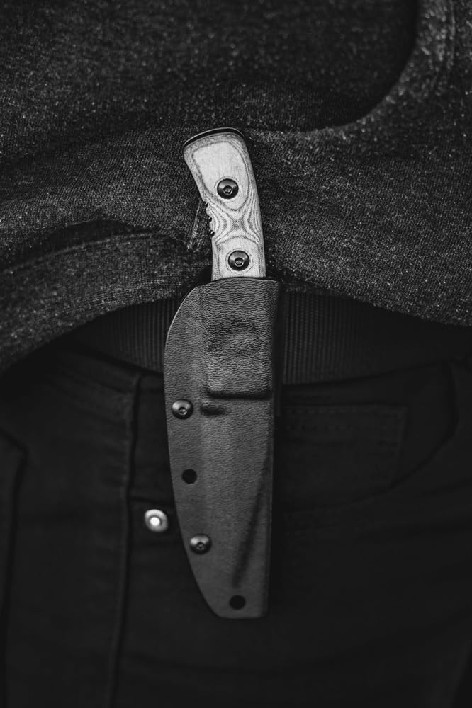 TOPS Knives Little Bro Full Tang Fixed Blade- Black Traction Coating Blade Finish- Black Kydex Sheath w/Rotating Spring Steel Clip