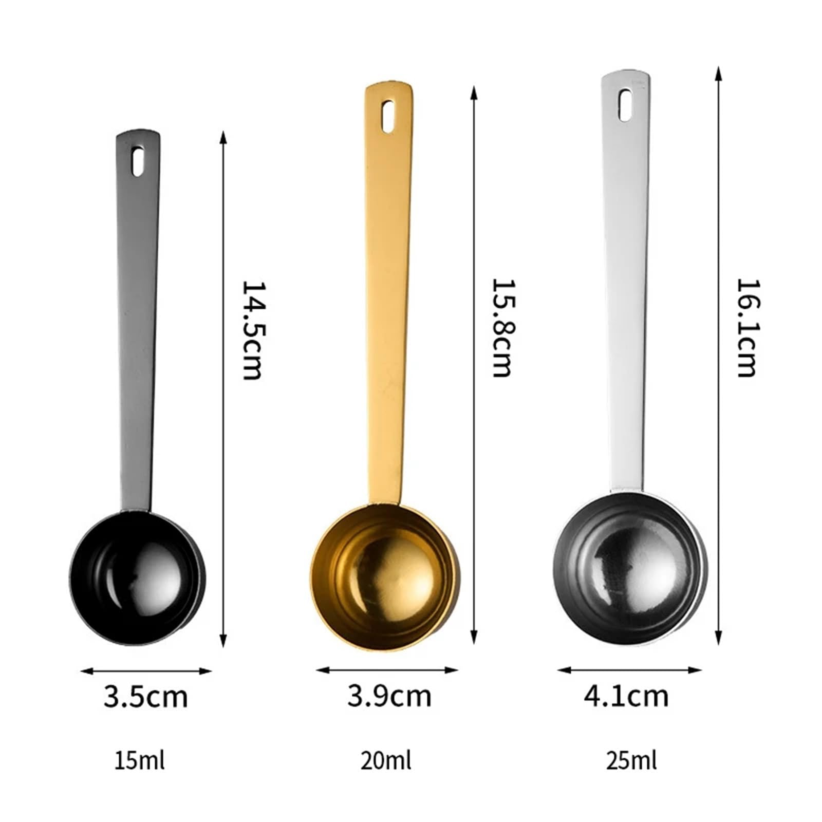 Kaffeelöffel, Premium-Edelstahl-Messlöffel Mit Langen Griffen, Esslöffel, Küchencafé-Zubehör(3pcs set,15ml)