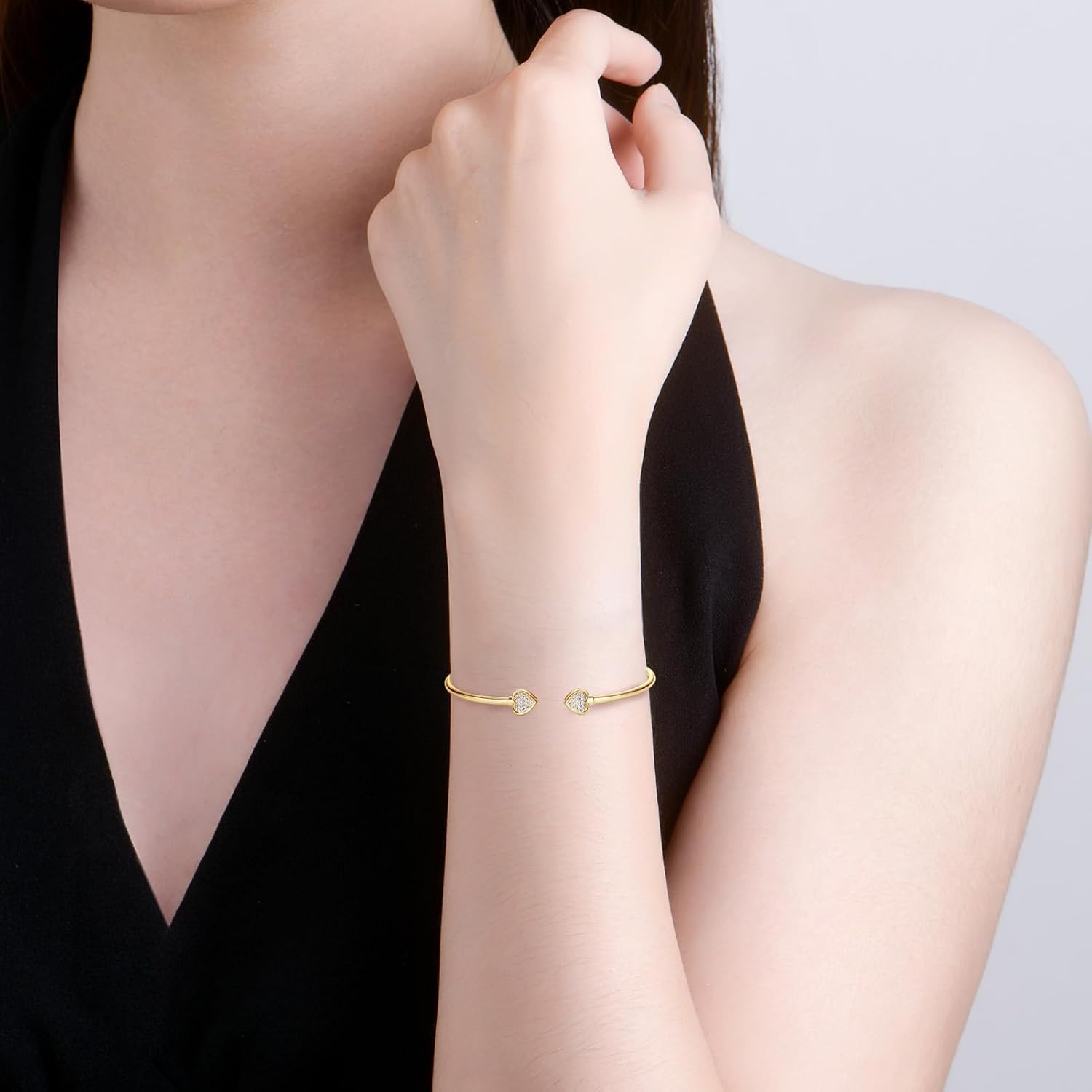 Moissanite Cuff Bangle, D Color VVS1 Clarity Bracelet fit 7" Below Wrist, 925 Sterling Silver Heart Bangle for Women or Girlfriend Birthday Jewelry Gift