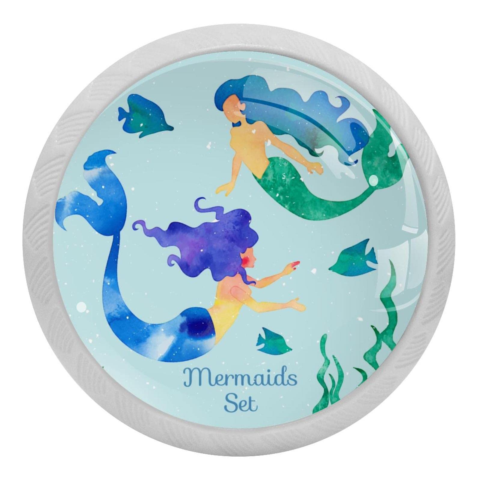 Boutons de placard de cuisine blancs motif sirène et poisson pour tiroir de meuble