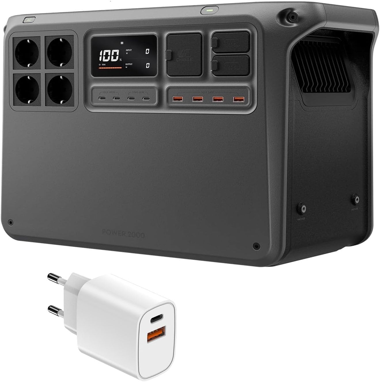 Estación de energía portátil DJI Power 2000 Bundle, Batería LFP de 2048 Wh, Salida estable de 3000 W, Recarga del 0% al 80% en 45 min, Generador eléctrico para el camping y autocaravanas | Tamaño compacto, Salida estable de 3000 W, Recarga rápida, Generad