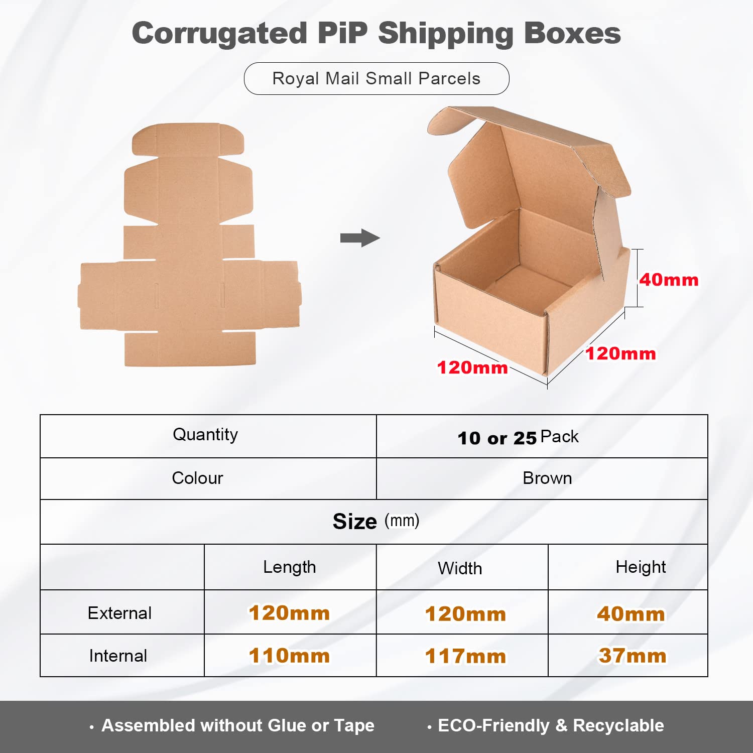 25 Piezas Cajas de Cartón Corrugado, 120x120x40mm Cajas de Paquetes Pequeños, Cajas de Embalaje para Negocios, Correos, Almacenamiento o Regalo
