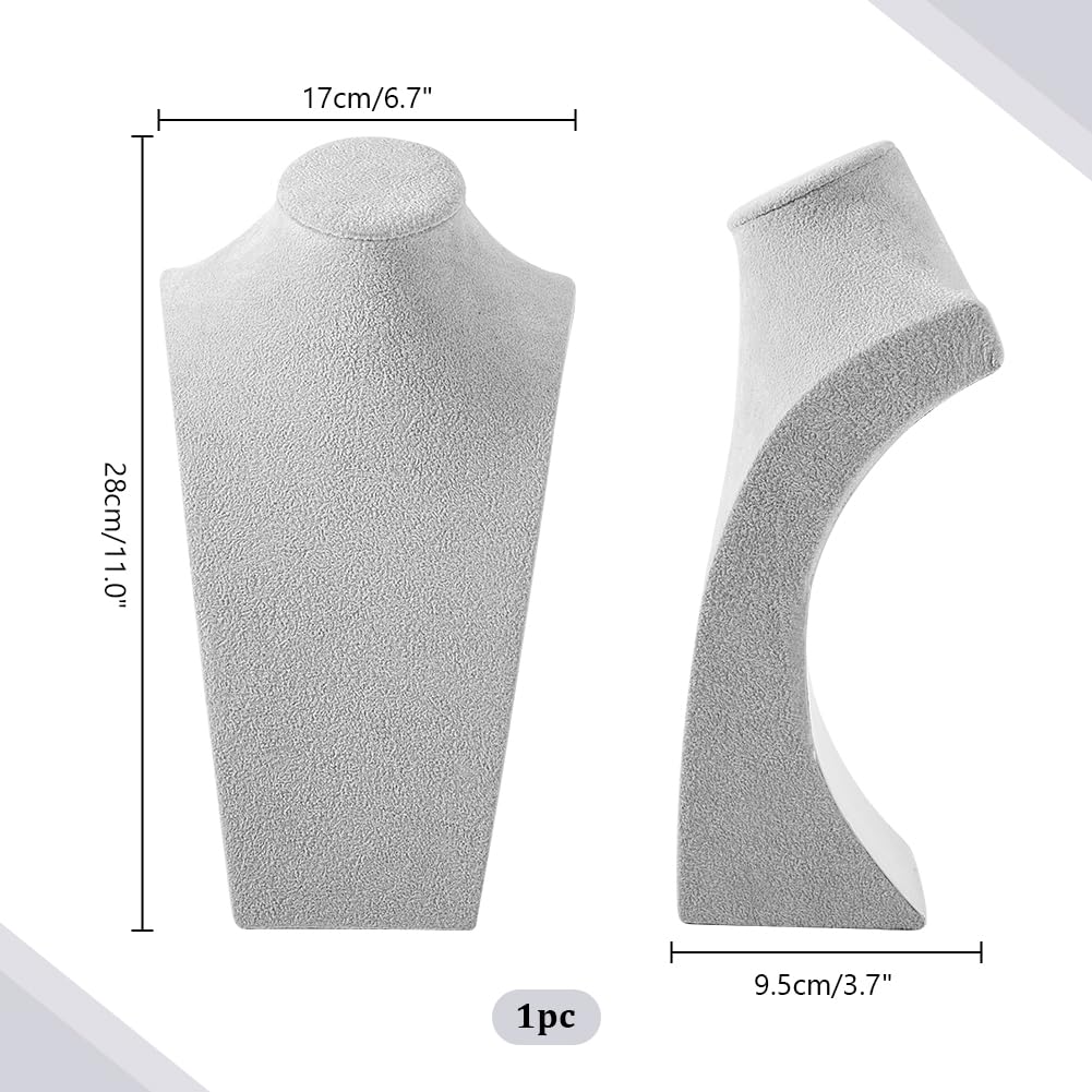 PH PandaHall Busto Espositore Collana in Velluto Grigio Espositore per Gioielli per Collana Legno, 3D Collana a Catena Modello Busto per Gioielli Girocolli Pendenti Catene e Collane, 9.5x17x28cm