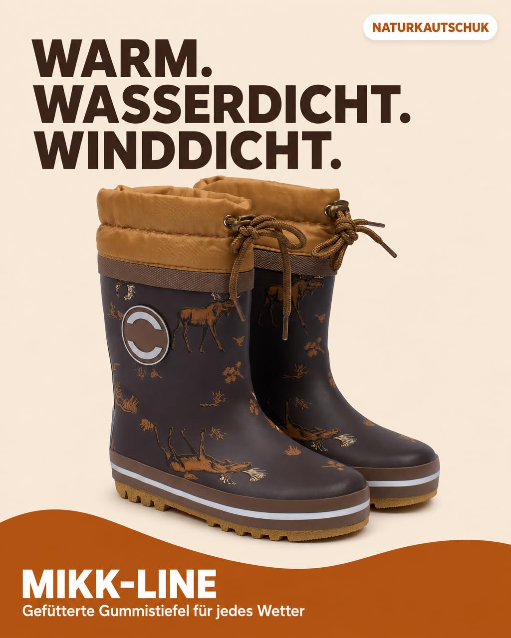 Mikk-line Bottes en caoutchouc thermique pour enfants | Bottes d'hiver pour enfants avec lacets | Bottes en caoutchouc doublées avec détails réfléchissants | Bottes de pluie pour enfants en caoutchouc